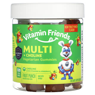 Vitamin Friends, Caramelle gommose vegetariane multi-colina, punch alla frutta, 120 caramelle gommose alla pectina