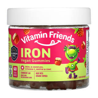 Vitamin Friends, Gomitas veganas de hierro, Mermelada de fresa, 60 gomitas de pectina