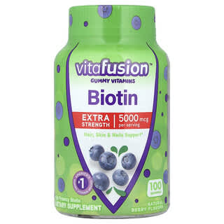 VitaFusion, Gommes vitaminées à la biotine, Extrapuissantes, Arôme naturel de fruits des bois, 5000 µg, 100 gommes (2500 µg par gomme)