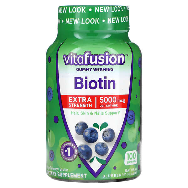 VitaFusion, 生物維生素，特強型，天然藍莓味，5,000 微克，100 粒軟糖（每粒軟糖 2,500 微克）