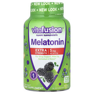 VitaFusion, Melatonin, Kekuatan Ekstra, Blackberry , 5 mg, 120 Permen Jeli (2,5 mg Per Permen Jeli)