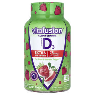 VitaFusion, Gomitas vitamínicas, Vitamina D3, Concentración extra, Fresa natural, 75 mcg, 120 gomitas (37,5 mcg por gomita)