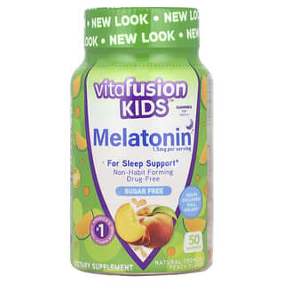 VitaFusion, Melatonina per bambini, dai 4 anni in su, pesca tropicale naturale, 1,5 mg, 50 caramelle gommose