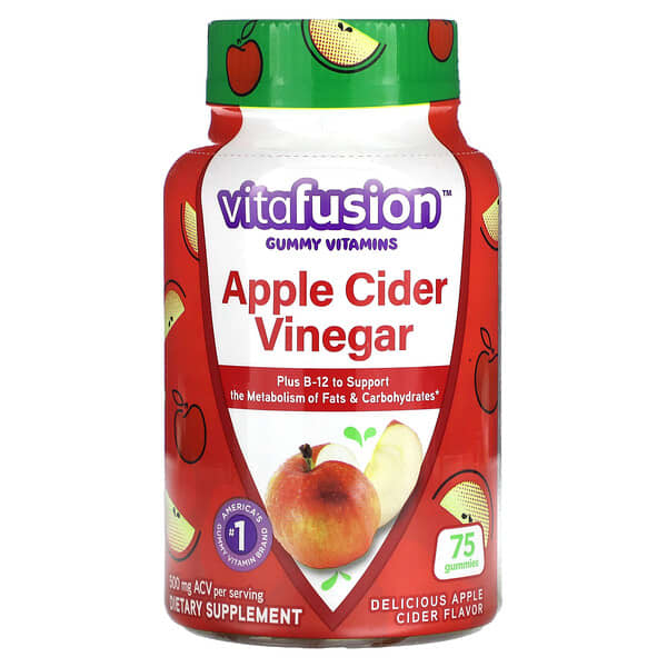 VitaFusion (فيتافيوجن)‏, علكة فيتامينات ، خل التفاح ، 250 ملجم ، 75 علكة