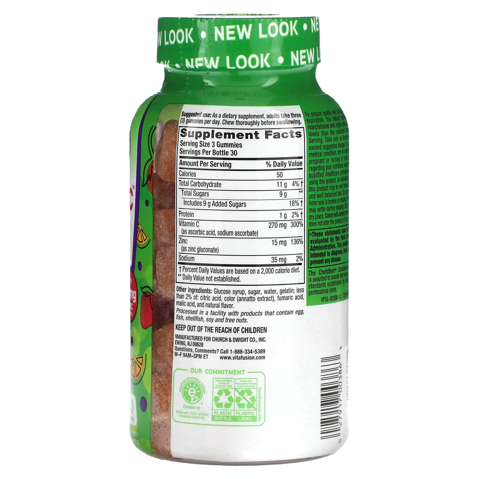 VitaFusion, Power Zinc Gummy Vitamins, Natural Strawberry Tangerine, 15