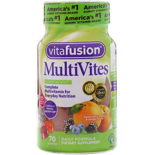 VitaFusion, MutiVites, multivitaminas completas, sabores de baya natural, melocotón y naranja, 70 gomitass