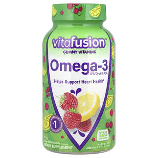 VitaFusion, Omega-3, EPA/DHA & ALA, Omega-3, EPA/DHA und ALA, Himbeerlimonade, 100 mg, 120 Fruchtgummis (50 mg pro Fruchtgummi)