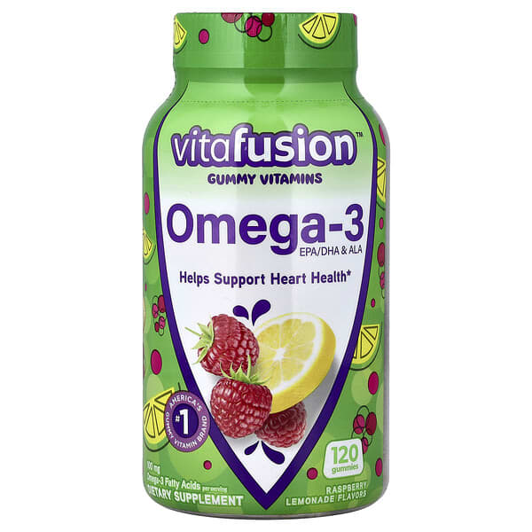VitaFusion, Omega-3、EPA/DHA & ALA、樹莓檸檬水，100 毫克，120 粒軟糖（每粒軟糖 50 毫克）