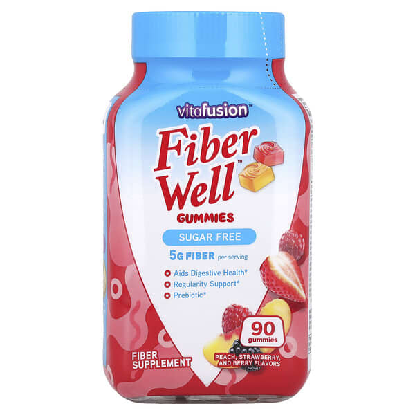 VitaFusion, Fiber Well™ 軟糖、桃子、草莓和漿果味，90 粒