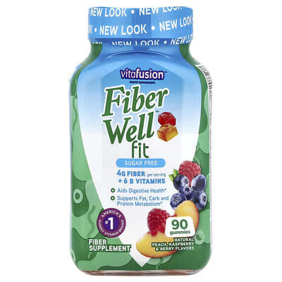 VitaFusion, FiberWell™ Fit Vitamins, Sugar-Free, Natural Peach, Raspberry & Berry Flavor, 90 Gummies