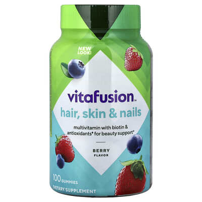 VitaFusion, Hair, Skin & Nails Gummies, Berry Flavor, 100 Gummies