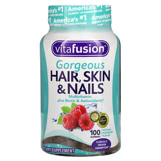 VitaFusion, Multivitamines pour cheveux, peau et ongles magnifiques, Saveur naturelle de framboise, 100 bonbons gélifiés