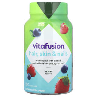 VitaFusion, Multivitamínico para Cabelo, Pele e Unhas Deslumbrantes, Framboesa Natural, 100 Gomas