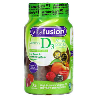 VitaFusion, Витамин D3, натуральный персик и ягоды, 25 мкг (1000 МЕ), 75 жевательных таблеток