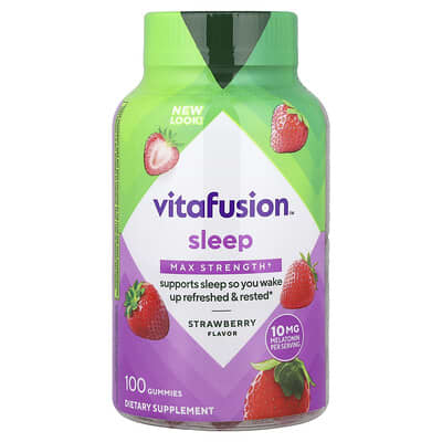 VitaFusion, Extra Strength Melatonin, Natural Strawberry Flavor, 10 mg, 100 Gummies (5 mg each gummy)