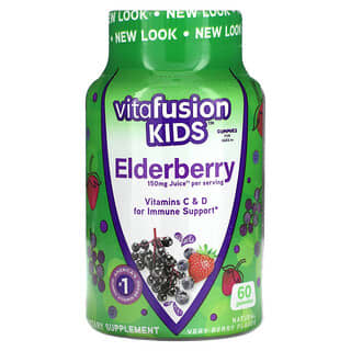 VitaFusion, Crianças, Gomas de Sabugueiro, Para Crianças a partir de 4 anos, Gomas Naturais com Frutos Silvestres, 60 Gomas
