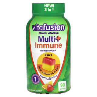 VitaFusion, мульти+, жувальні вітаміни для імунітету, мандарин і полуниця, 90 жувальних таблеток
