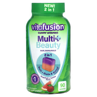 VitaFusion, Multi+ Beauty, Grapefruit + Lychee, 90 Fruchtgummis