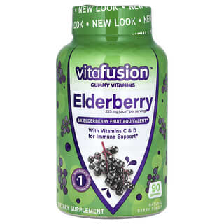 VitaFusion, Sabugueiro, Com Vitaminas C e D para Suporte Imunológico, Fruto Silvestre Natural, 90 Gomas