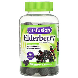 VitaFusion, Baie de sureau, Avec vitamines C et D pour un soutien immunitaire, Baies naturelles, 90 gommes 