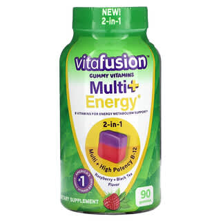 VitaFusion, Multi+Energy, малина й чорний чай, 90 жувальних мармеладок