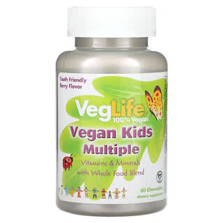 VegLife, Multisuplemento vegano para niños, Sabor a bayas, 60 comprimidos masticables