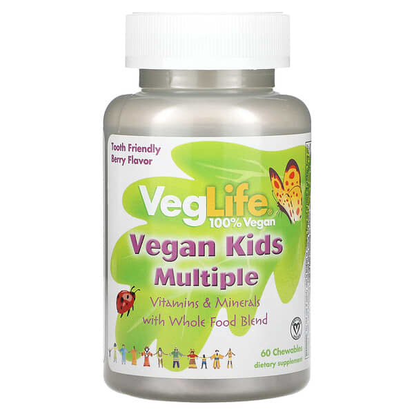 VegLife, Vegan Kids Multiple, Berry Flavor, 60 Chewables