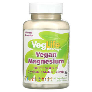 VegLife, Vegan Magnesium, Triple Source, 90 Vegan Capsules