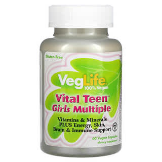 VegLife, فيتامينات Vital Teen للفتيات، 60 كبسولة نباتية صرف