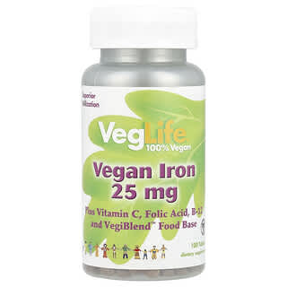 VegLife, ヴィーガン鉄、25mg、タブレット100粒