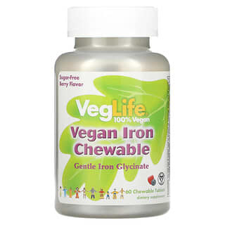VegLife, Vegan Iron Chewable, Berry, 60 Chewable Tablets