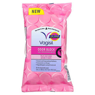 Vagisil, Odor Block®（においブロック）デイリーフレッシュニングふき取りシー、ソフトな使い捨てふき取りシー20枚、約13×18cm（5×7.28インチ）