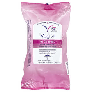 Vagisil‏, בלוק ריח מגבונים לרענון יומיומי, 20 מגבונים רכים וחד פעמיים, 5 אינץ‘ x‏ 7.28 אינץ‘