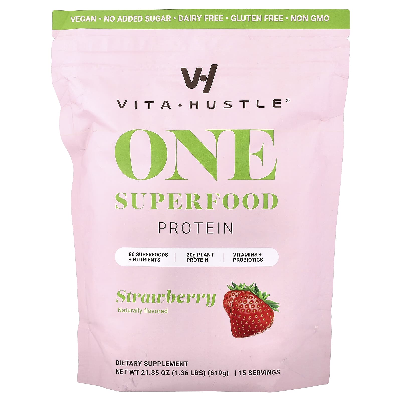 VitaHustle, One Superfood Protein, со вкусом клубники, 619 г (1,36 фунта)
