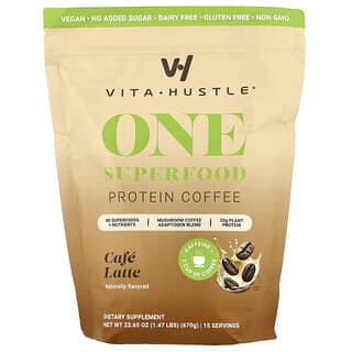 VitaHustle‏, One Superfood Protein Coffee ، لاتيه كافيه ، 1.47 رطل (670 جم)