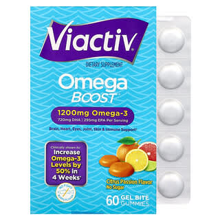Viactiv, Gomas Omega Boost, Cítricos e Maracujá, 1.200 mg, 60 Gomas Gel Bite (600 mg por Goma)