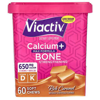 Viactiv, Calcium + renforcement des os, Formule Max, Caramel riche, 60 friandises molles à mâcher