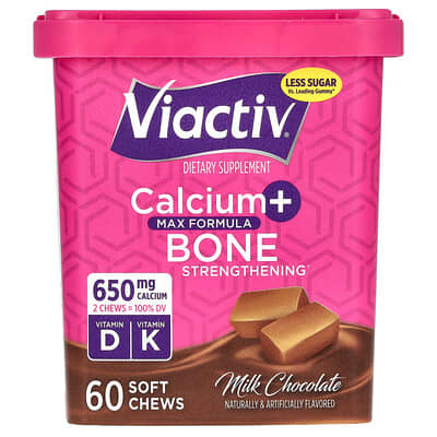 Viactiv, Calcium + Bone Strengthening, Extra Strength, Milk Chocolate Flavor, 60 Soft Chewable Tablets