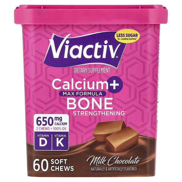 Viactiv, Calcium + Bone Strengthening, Max Formula, Milk Chocolate, 60 Soft Chews — product photo 1