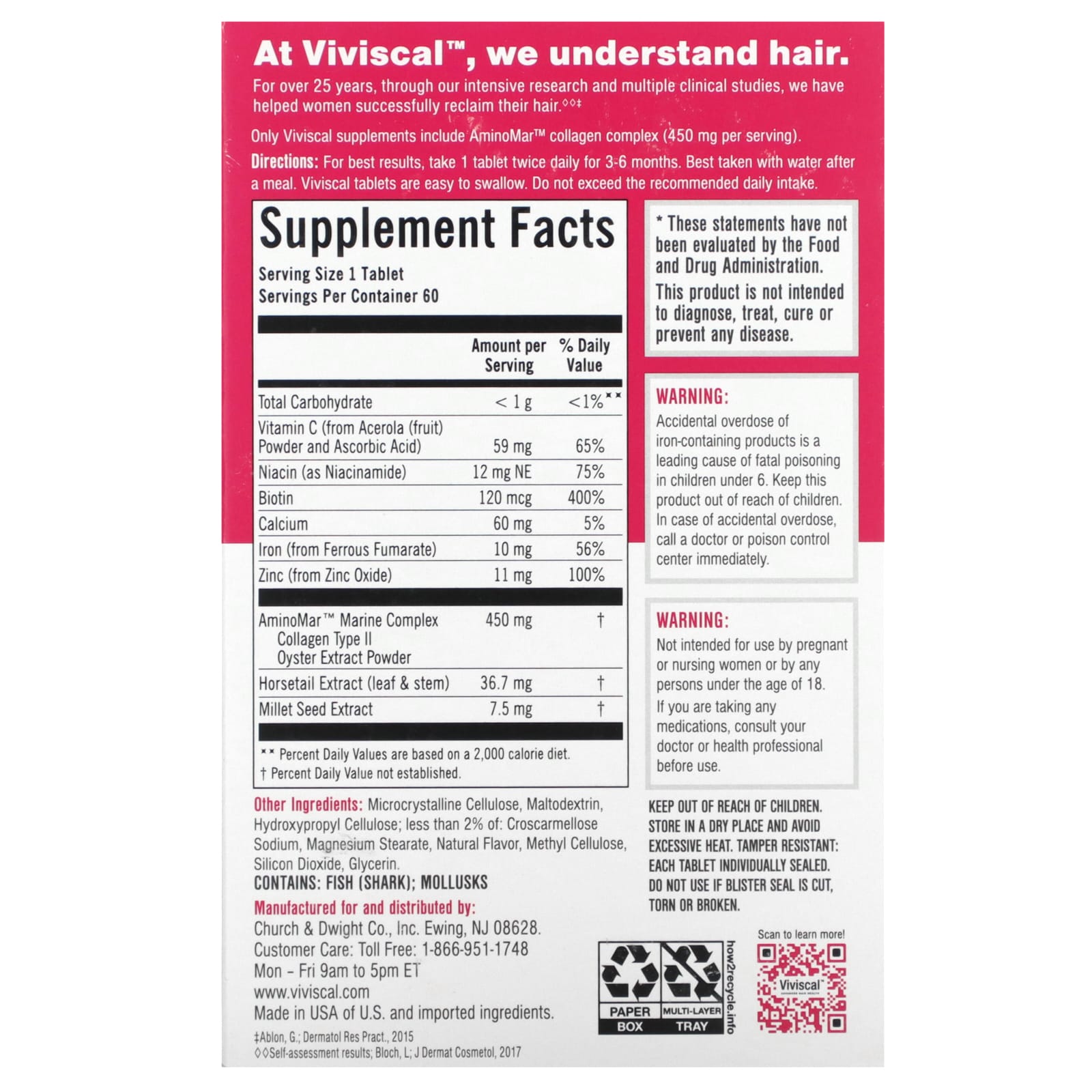 Viviscal Hair Growth Supplement For Women – 180 Tablets (3 Month Supply), Biotin & Argan Oil