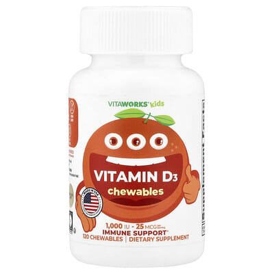 VitaWorks, Children's, Vitamin D3, Orange Flavor, 120 Chewable Tablets