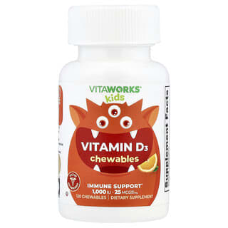 VitaWorks, Kids, Vitamin D3, Orange, 120 Chewables