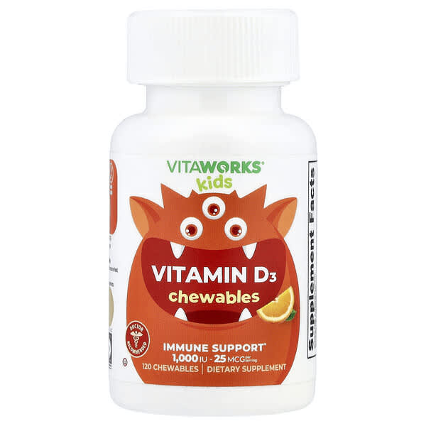 VitaWorks, Kids, Vitamin D3, Orange, 120 Chewables