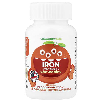 VitaWorks, Children's, Chewable Iron with Vitamin C, Orange Flavor, 120 Chewable Tablets