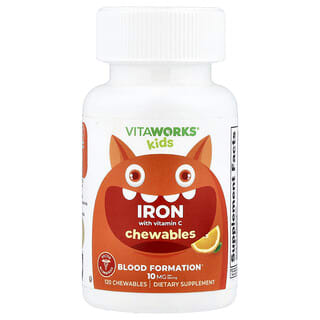 VitaWorks, Crianças, Ferro com Vitamina C, Laranja, 120 Cápsulas Mastigáveis