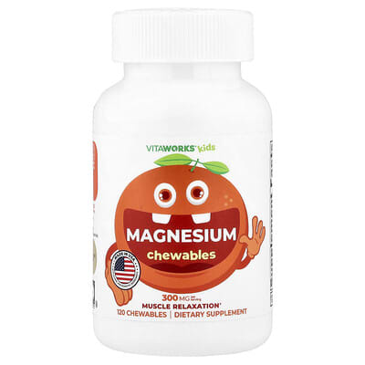 VitaWorks, Children's, Magnesium Chewable Tablets, Orange Flavor, 120 Chewable Tablets (150 mg Each)