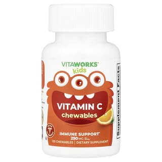 VitaWorks, Kids, Vitamin C Chewables, Sour Orange , 120 Chewables (125 mg per Chewable)