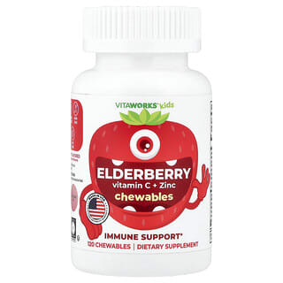 VitaWorks, Kids, Elderberry, Vitamin C + Zinc, Mixed Berry, 120 Chewables