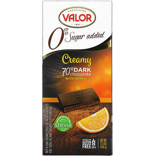 Valor, 0% Sugar Added, 70% Creamy Dark Chocolate with Orange, 3.5 oz (100 g)