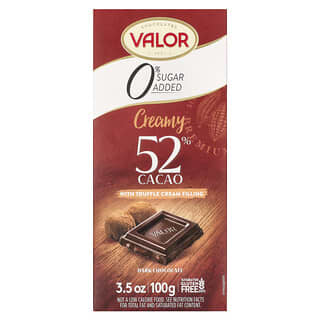 Valor, 0% Sugar Added, Creamy Dark Chocolate with Truffle Cream Filling, 52% Cacao, 3.5 oz (100 g)